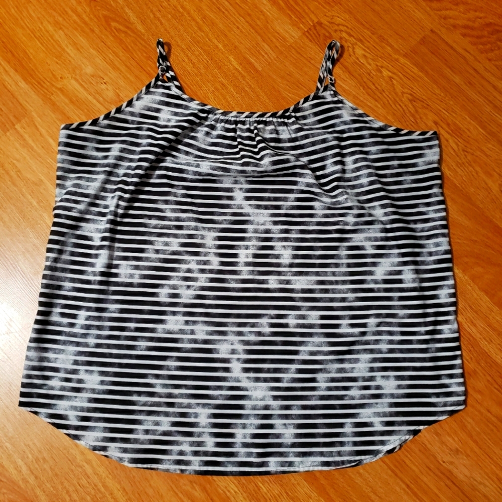 Faded Glory Black And White Stripe Distressed Tank Top